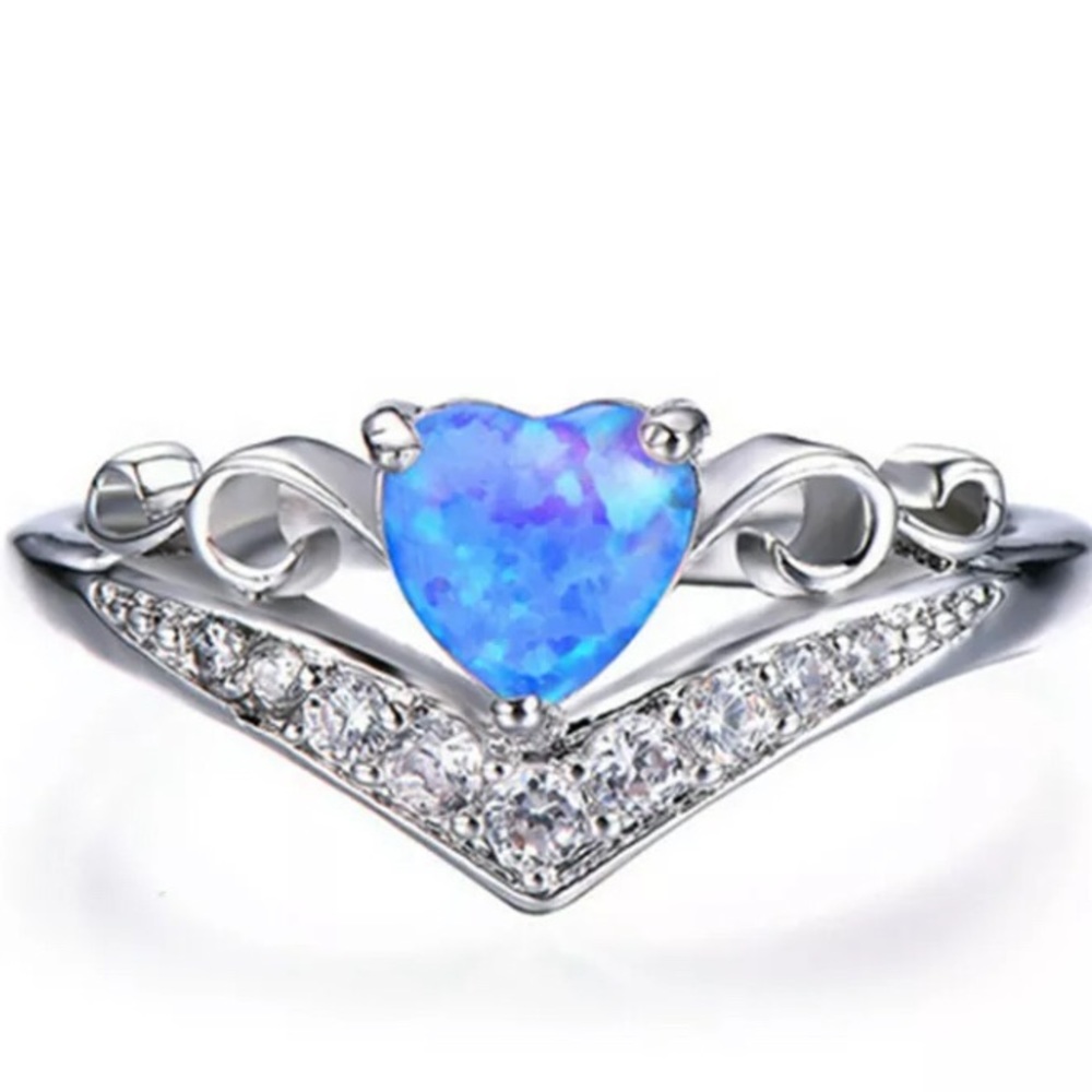 BRAND NEW .925S BLUE OPAL HEART RING